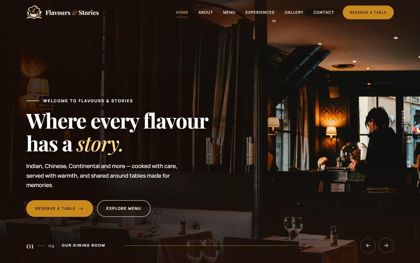Flavours & Stories website homepage