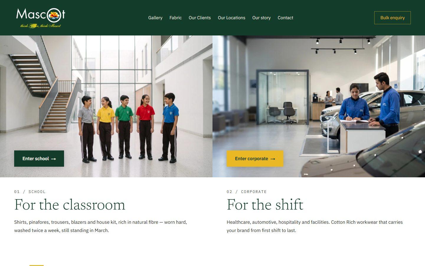 Mascot Uniforms website homepage