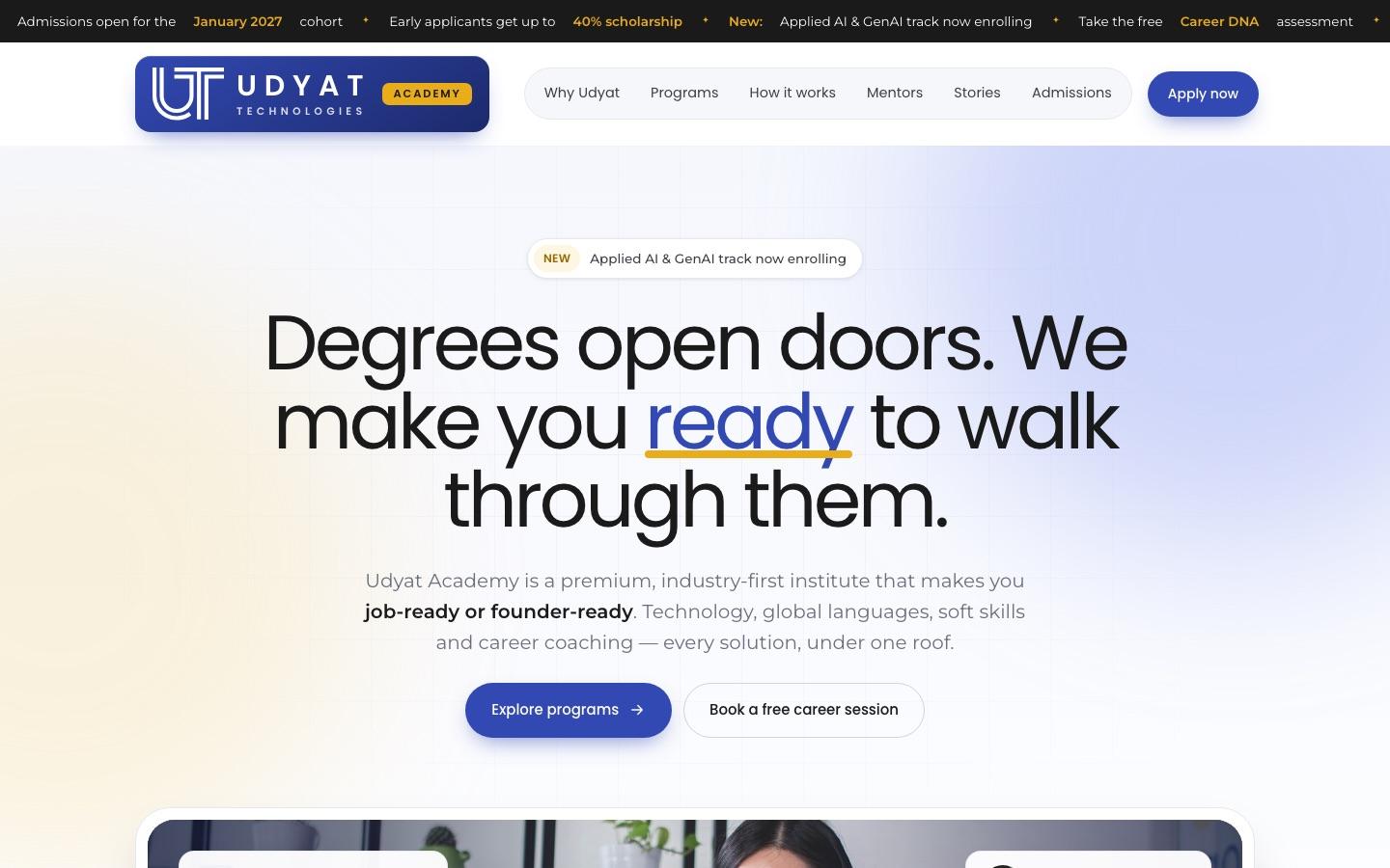 Udyat Academy website homepage