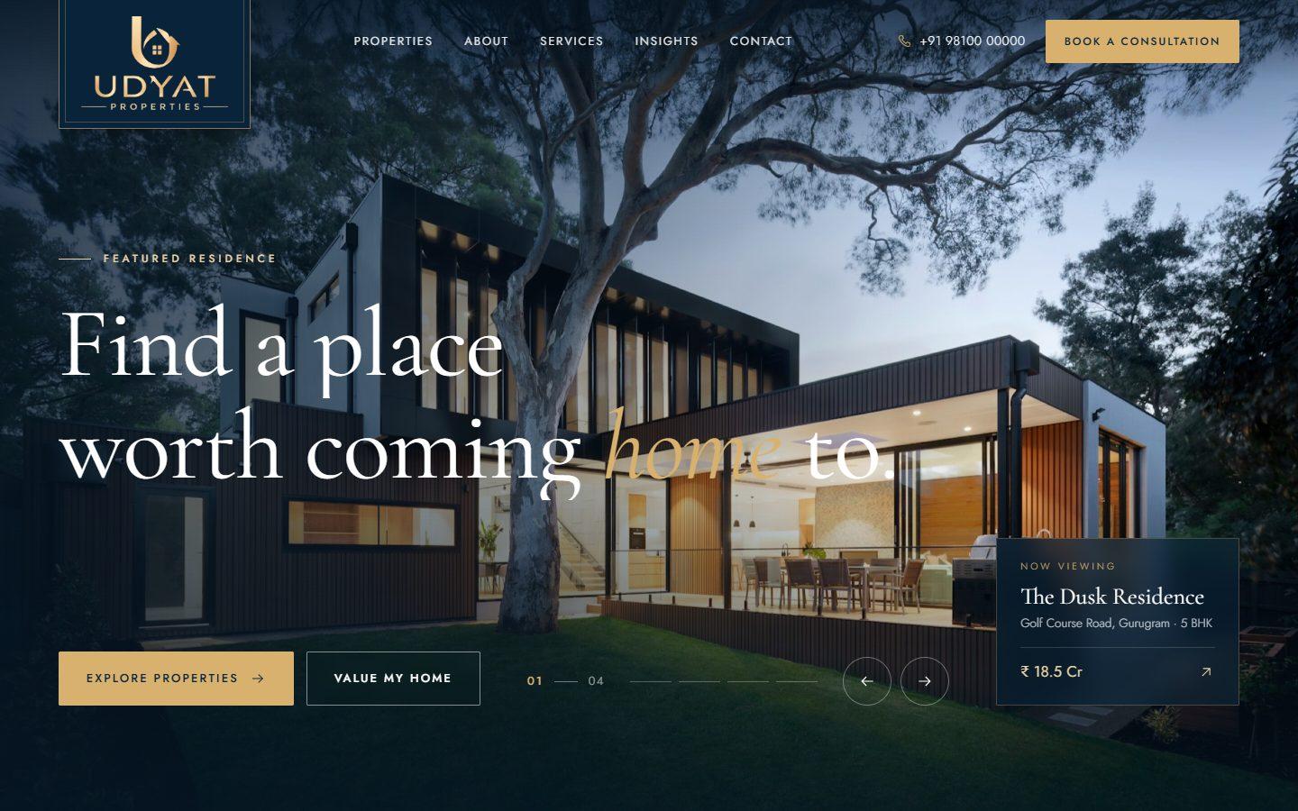 Udyat Properties website homepage
