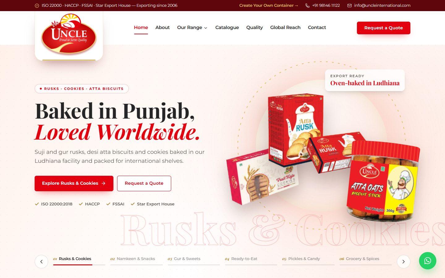 Uncle International website homepage