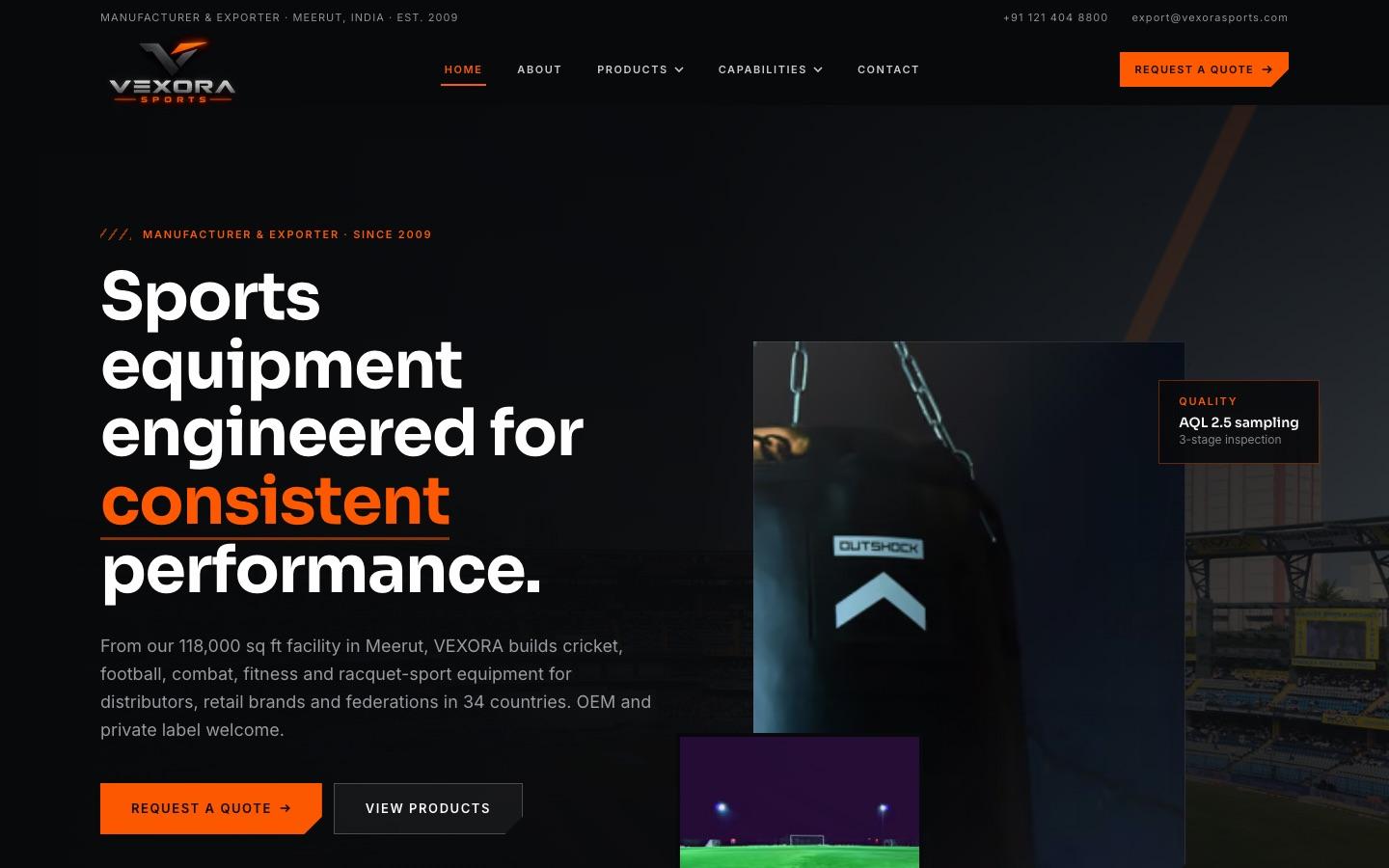 VEXORA Sports website homepage